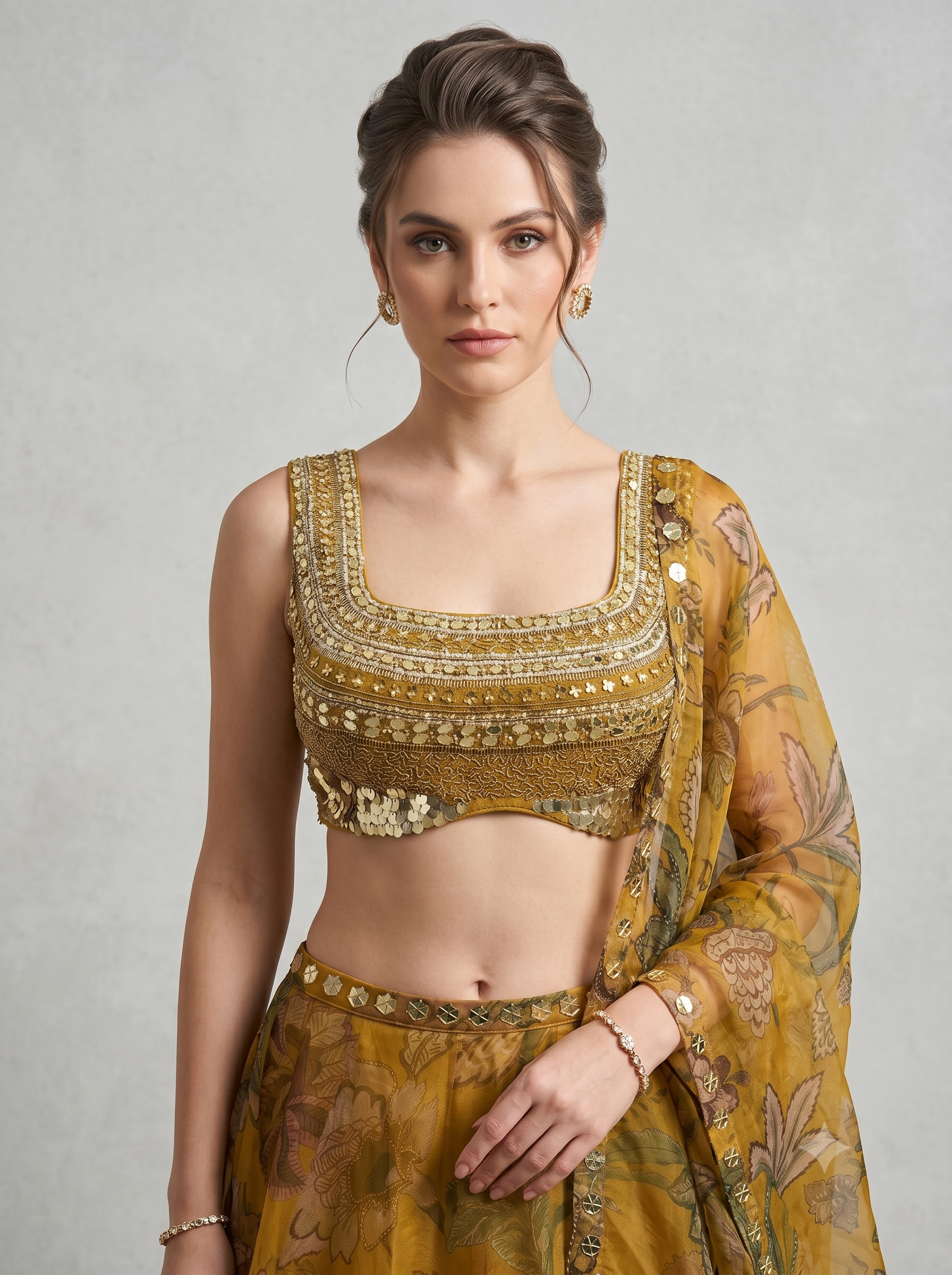 Gilded Sunflower Organza Silk Lehenga Set