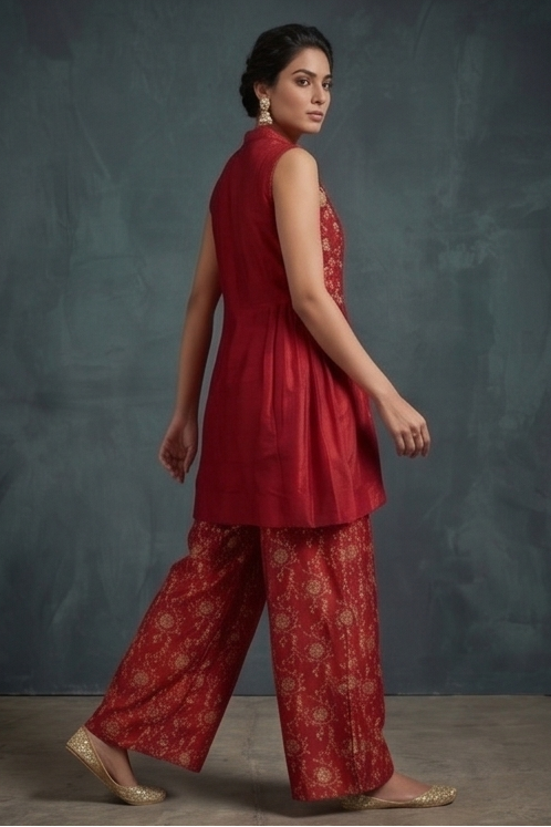 Rani Pink Embellished Brocade Silk Palazzo Set