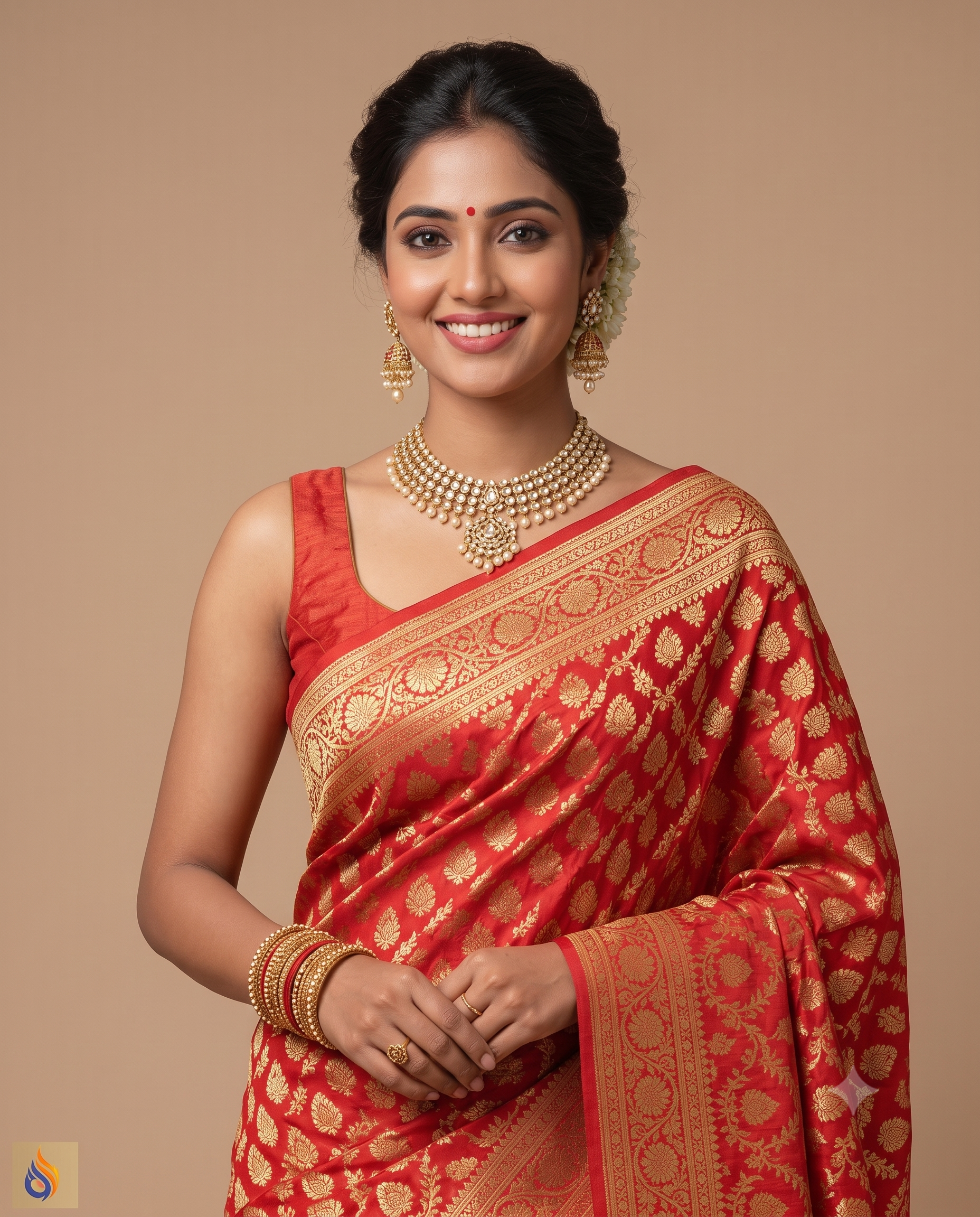 Flame Orange Zari Georgette Saree