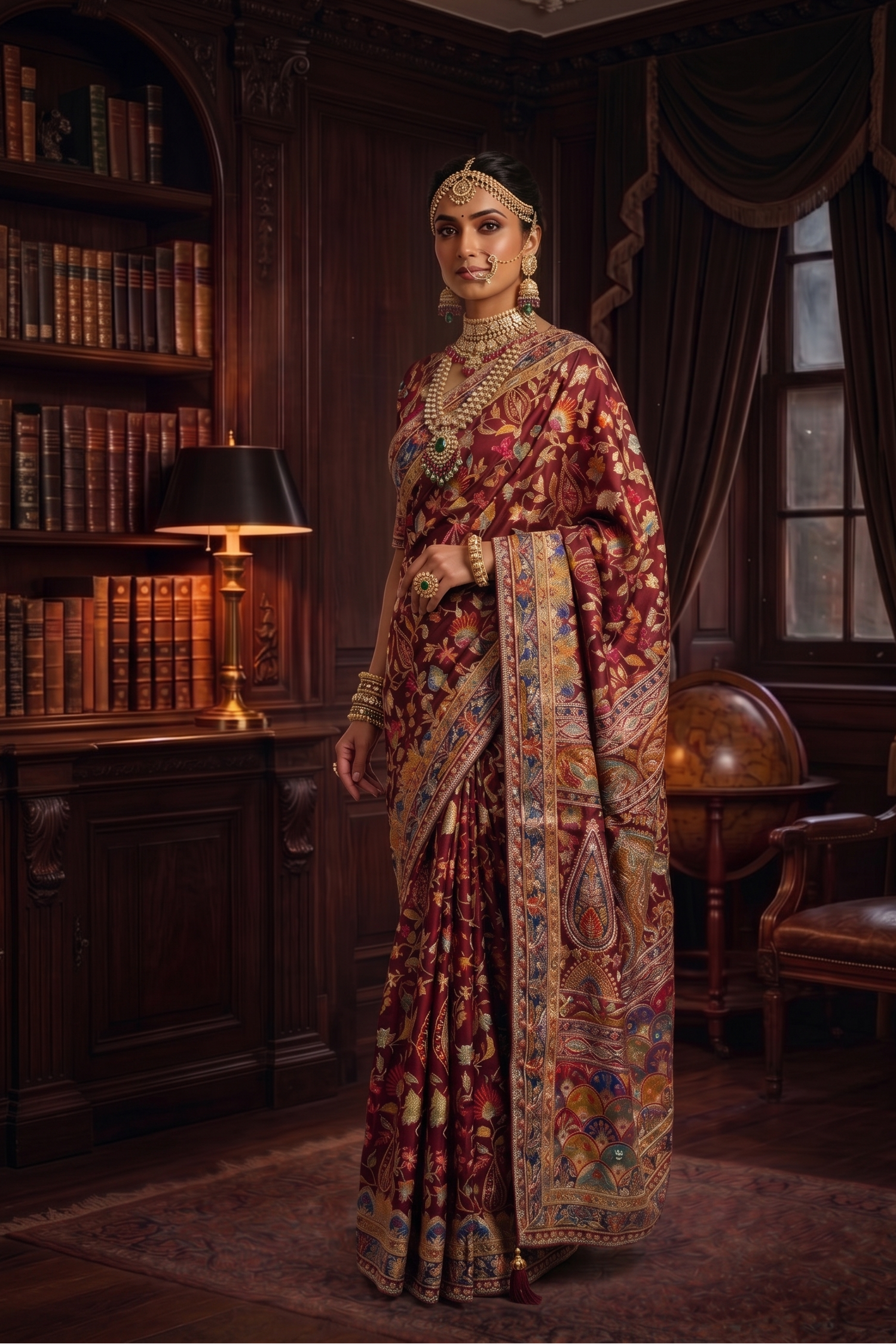 Maroon Heritage Printed Crepe Silk Saree