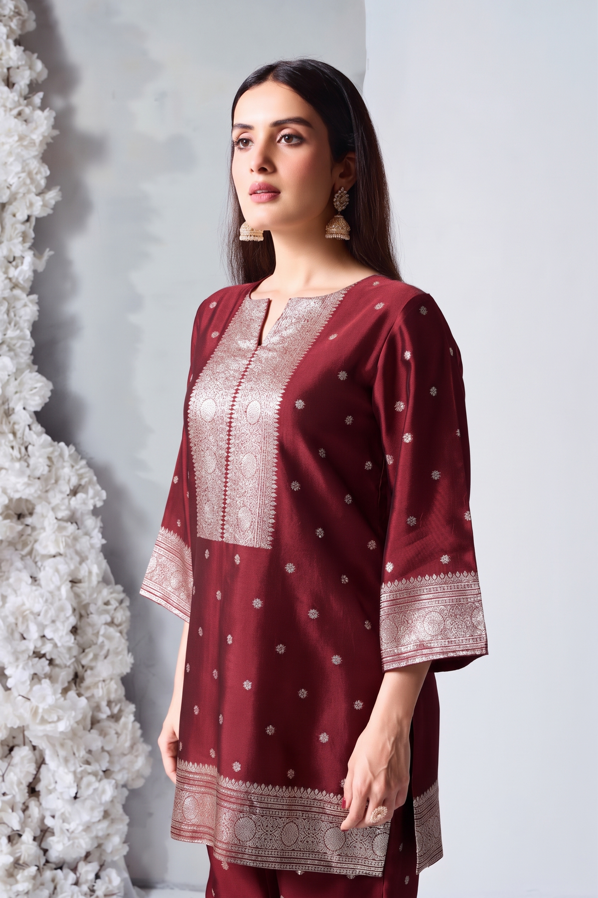 Royal Maroon Embellished Viscose Silk Co-Ord Set
