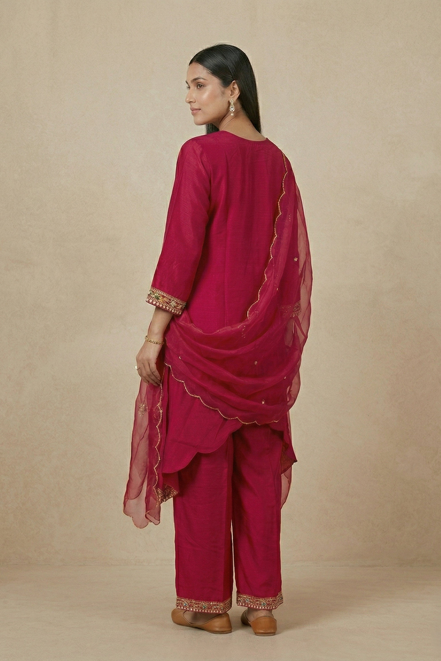 Rani Pink Embellished Georgette Silk Palazzo Set