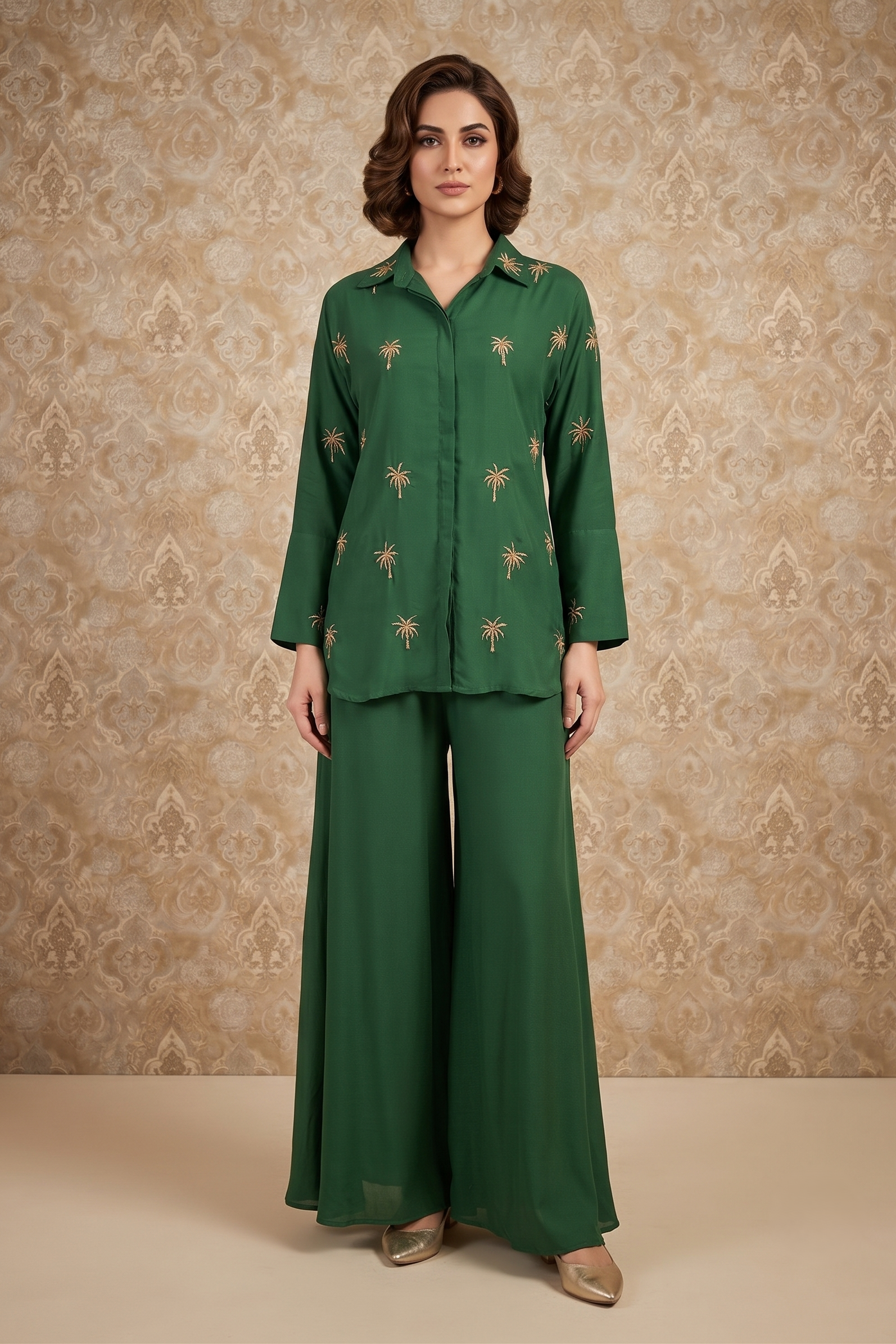 Emerald Green Embellished Crepe Silk Co-Ord Set