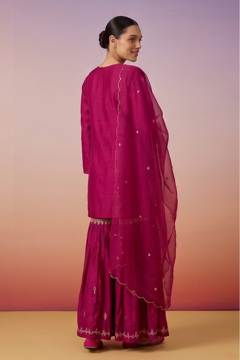 Vintage Rose Embellished Crepe Silk Sharara Set