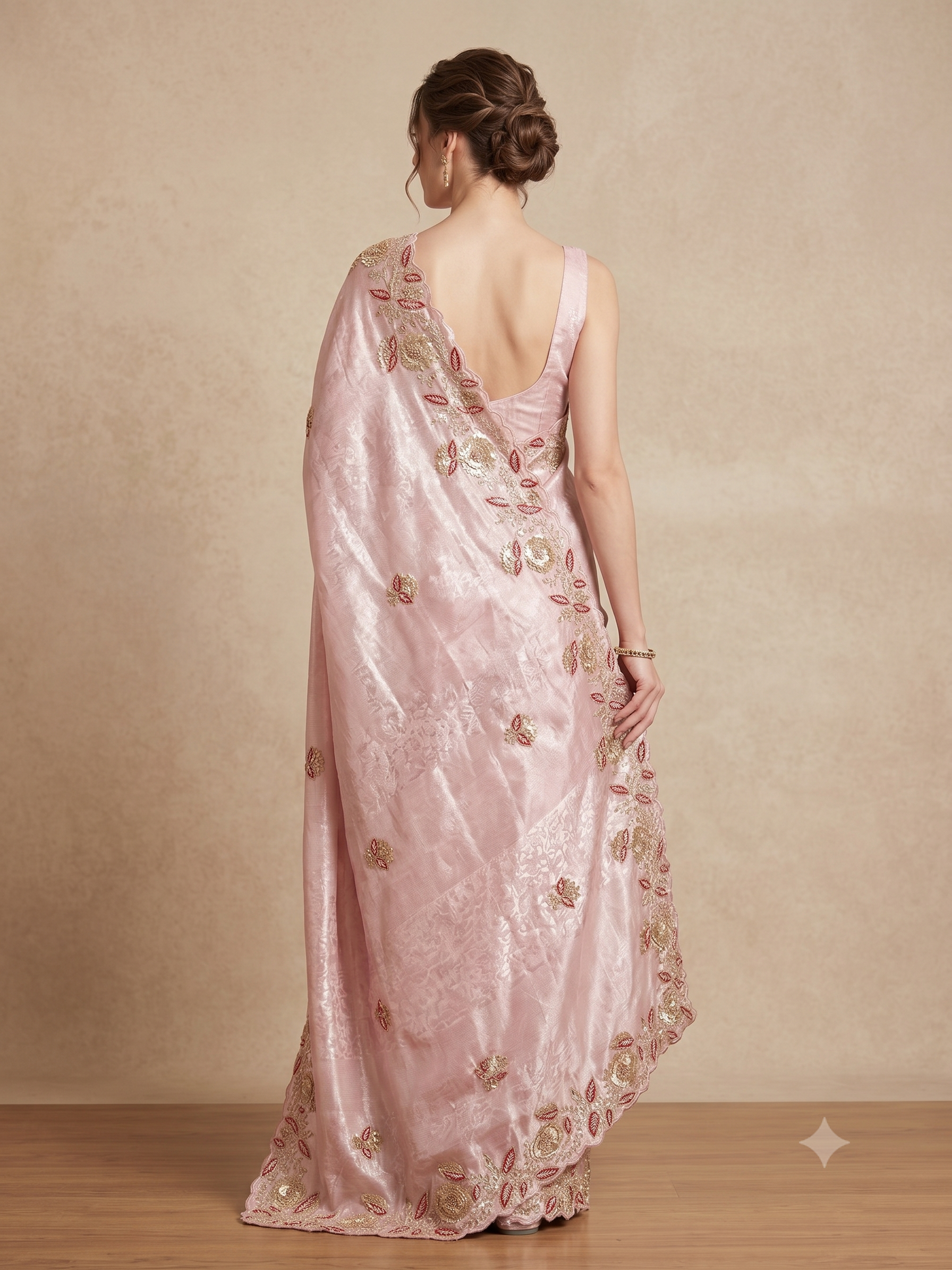 Onion Pink Embellished Tissue Silk Saree