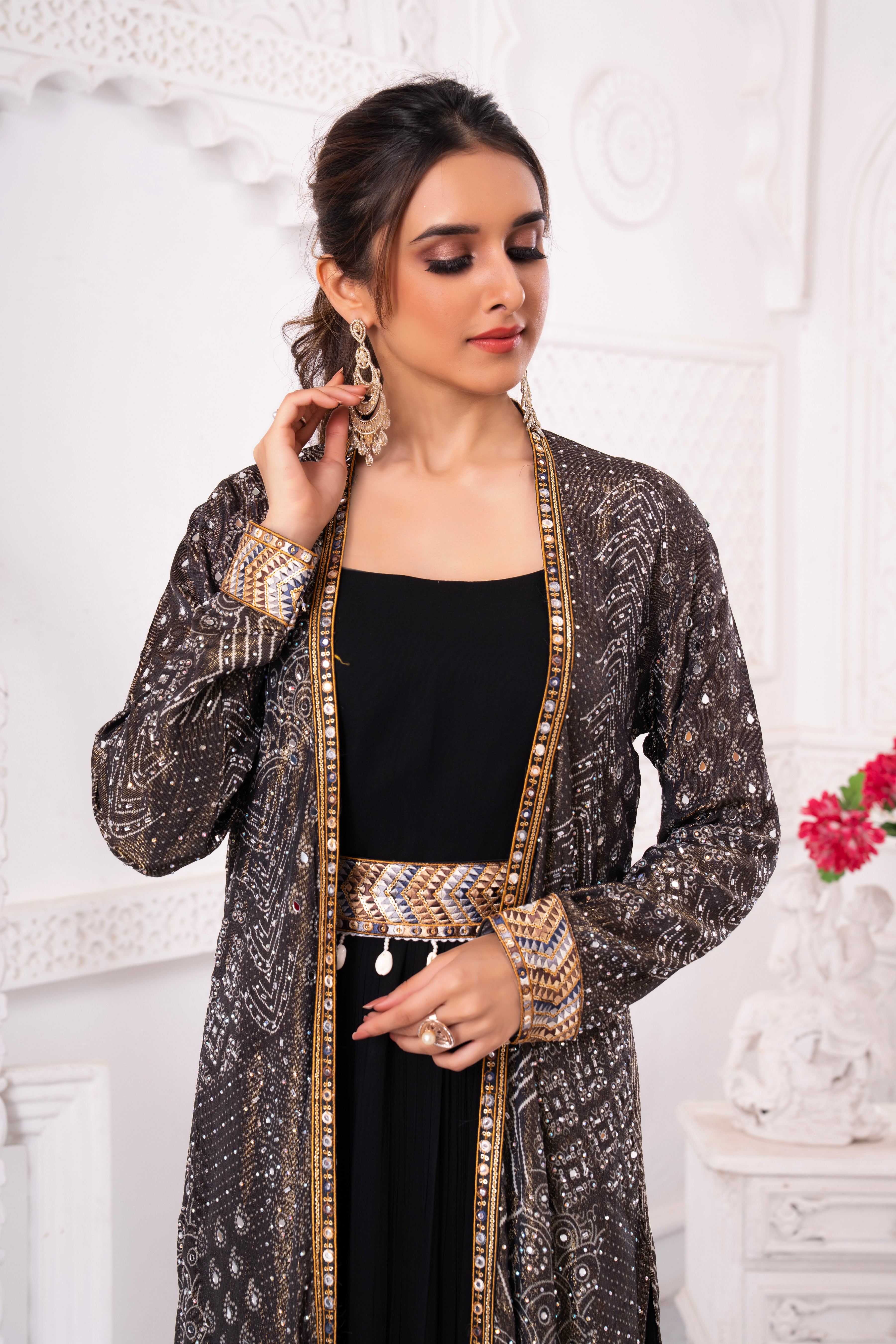 Celestial Black Shimmer Jacket With Gown