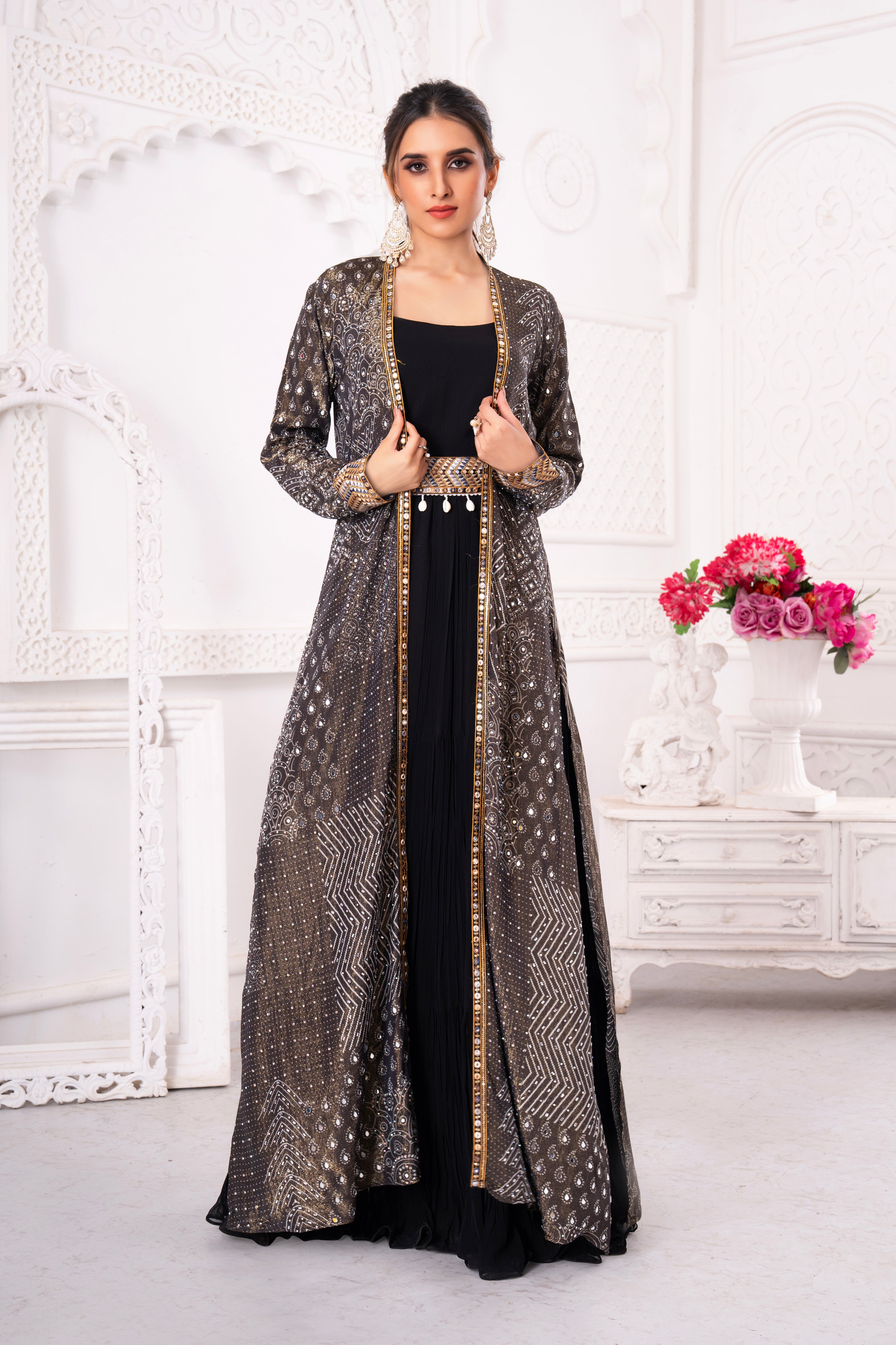Celestial Black Shimmer Jacket With Gown