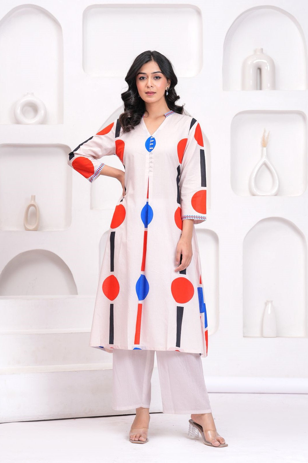 Champagne Geometric Print Kurta & Pant Set