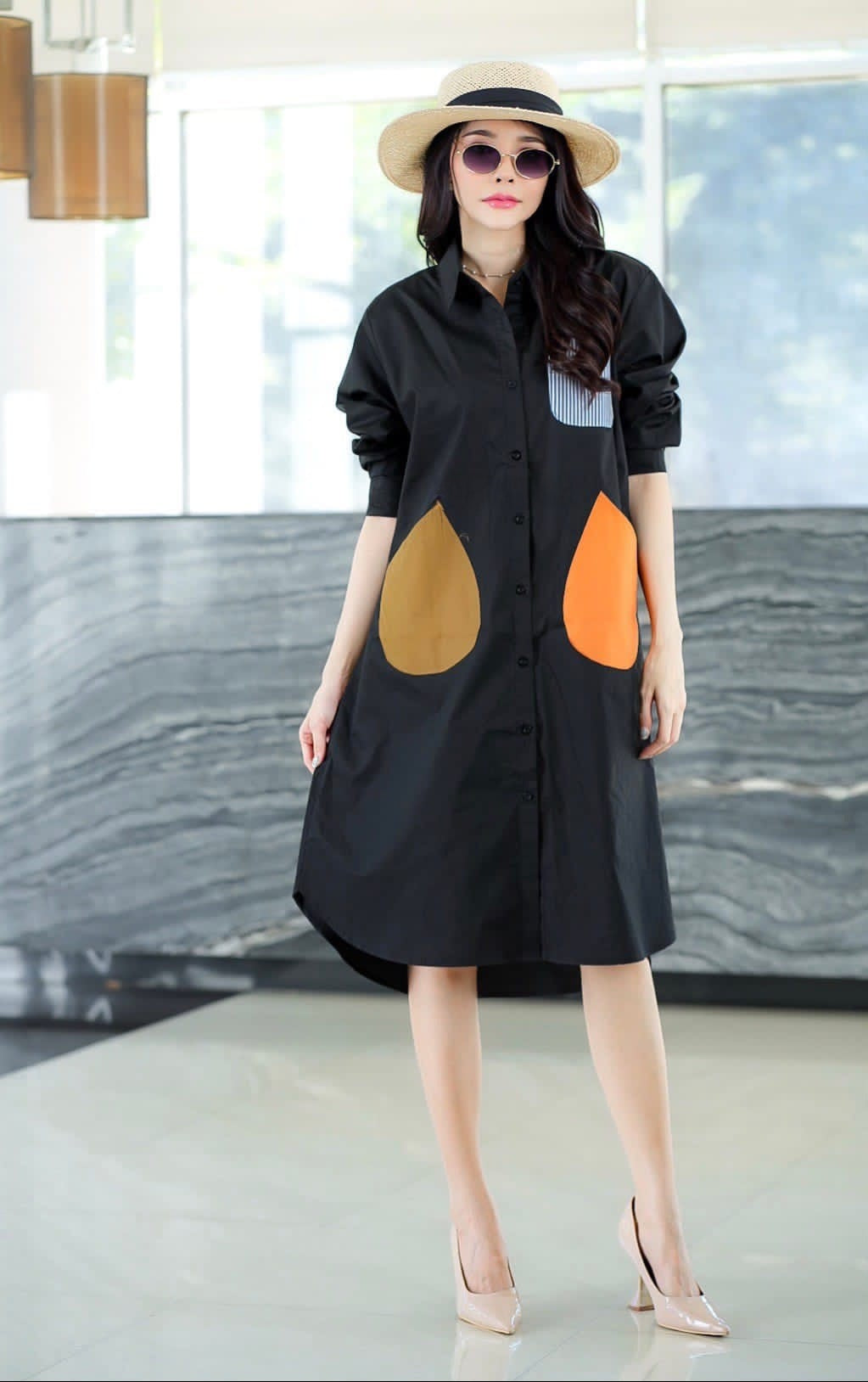 Black Vertical Panel Tunic Dress