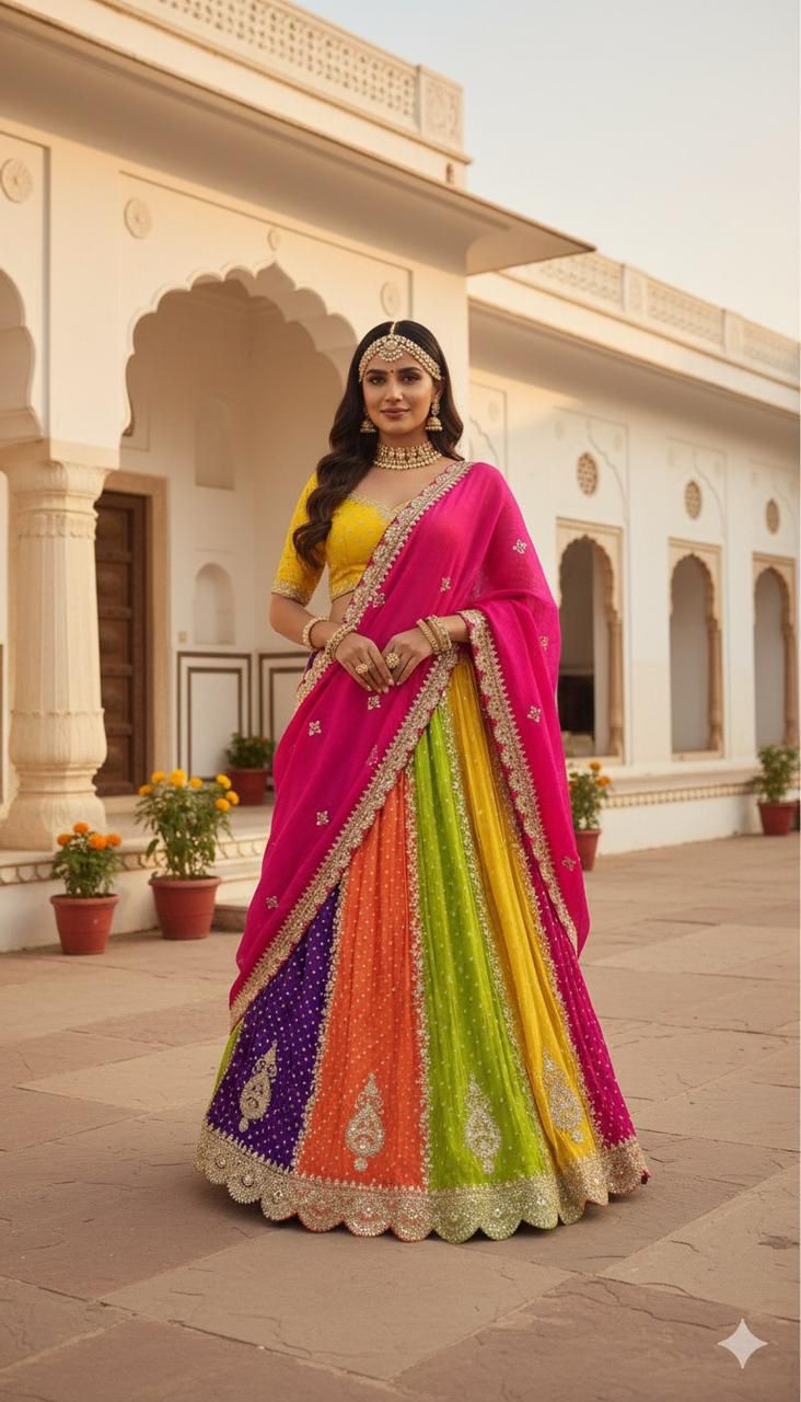Radiant Multicolor Panelled Lehenga Set
