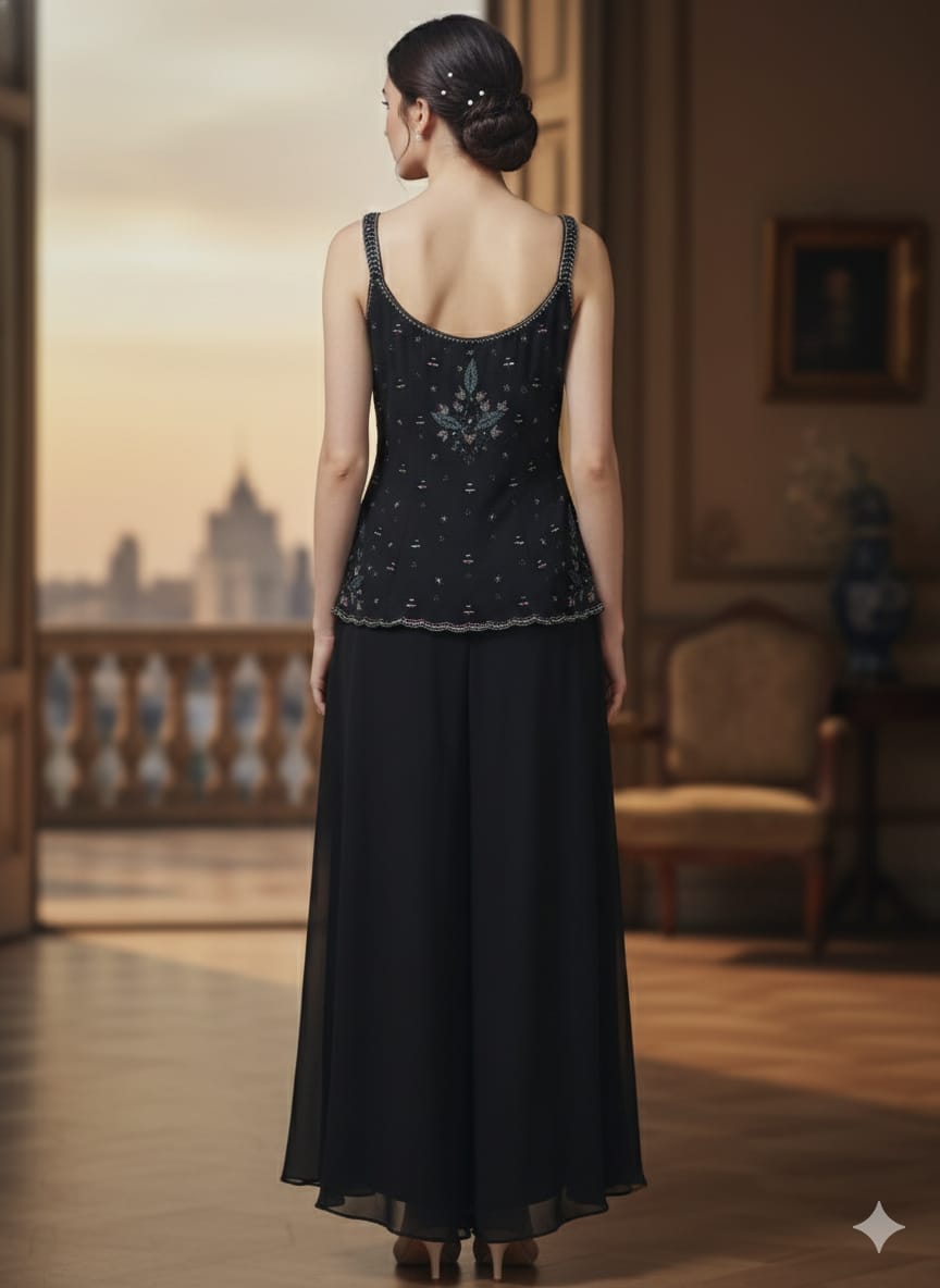 Classic Black Georgette Silk Palazzo Set