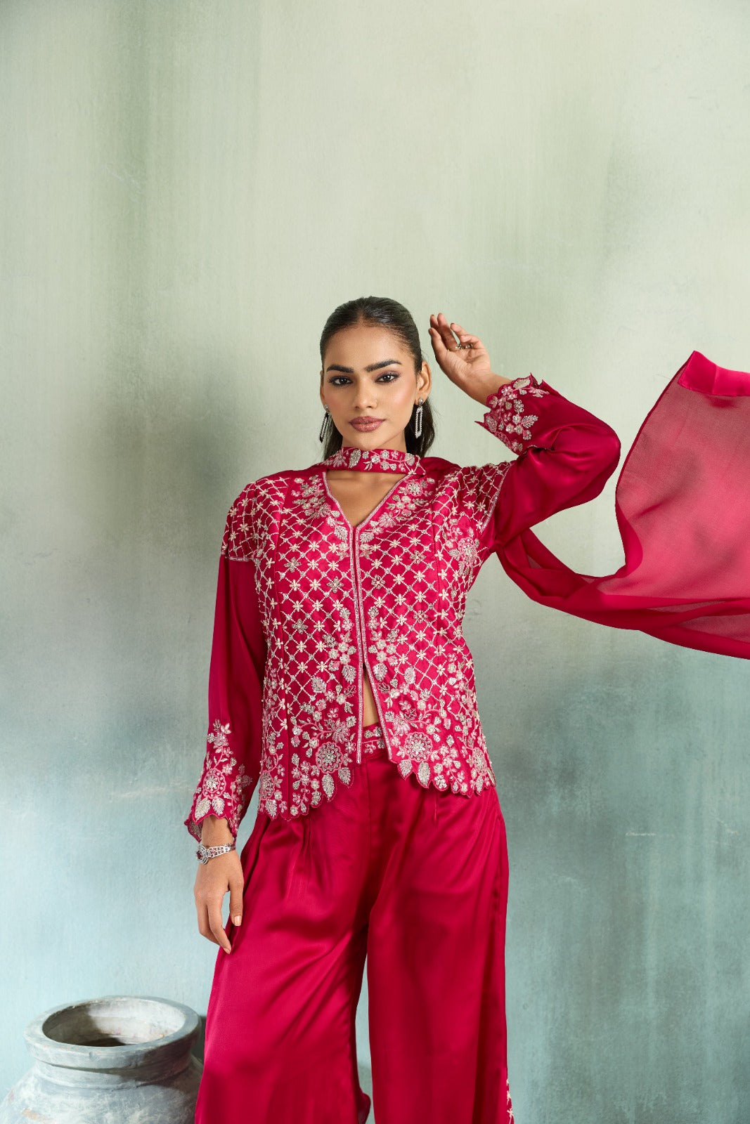 Rani Pink Embellished Crepe Silk Palazzo Set
