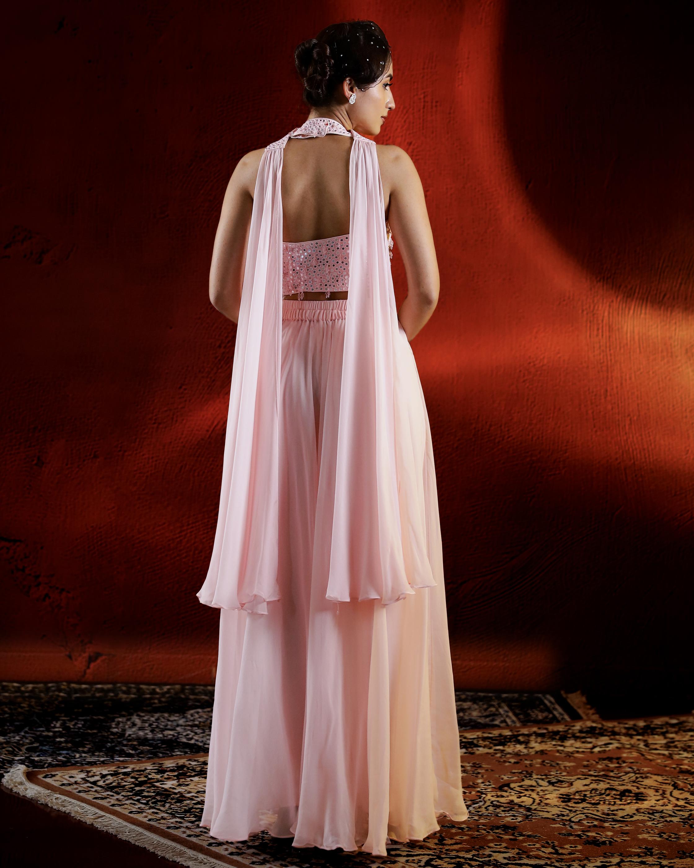 Light Pink Mirror Embellished Palazzo Set