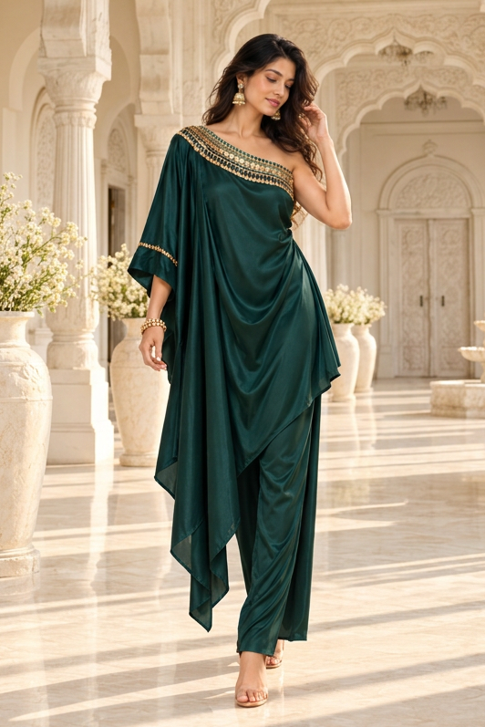 Emerald Green Embellished Crepe Silk Co-ord Set