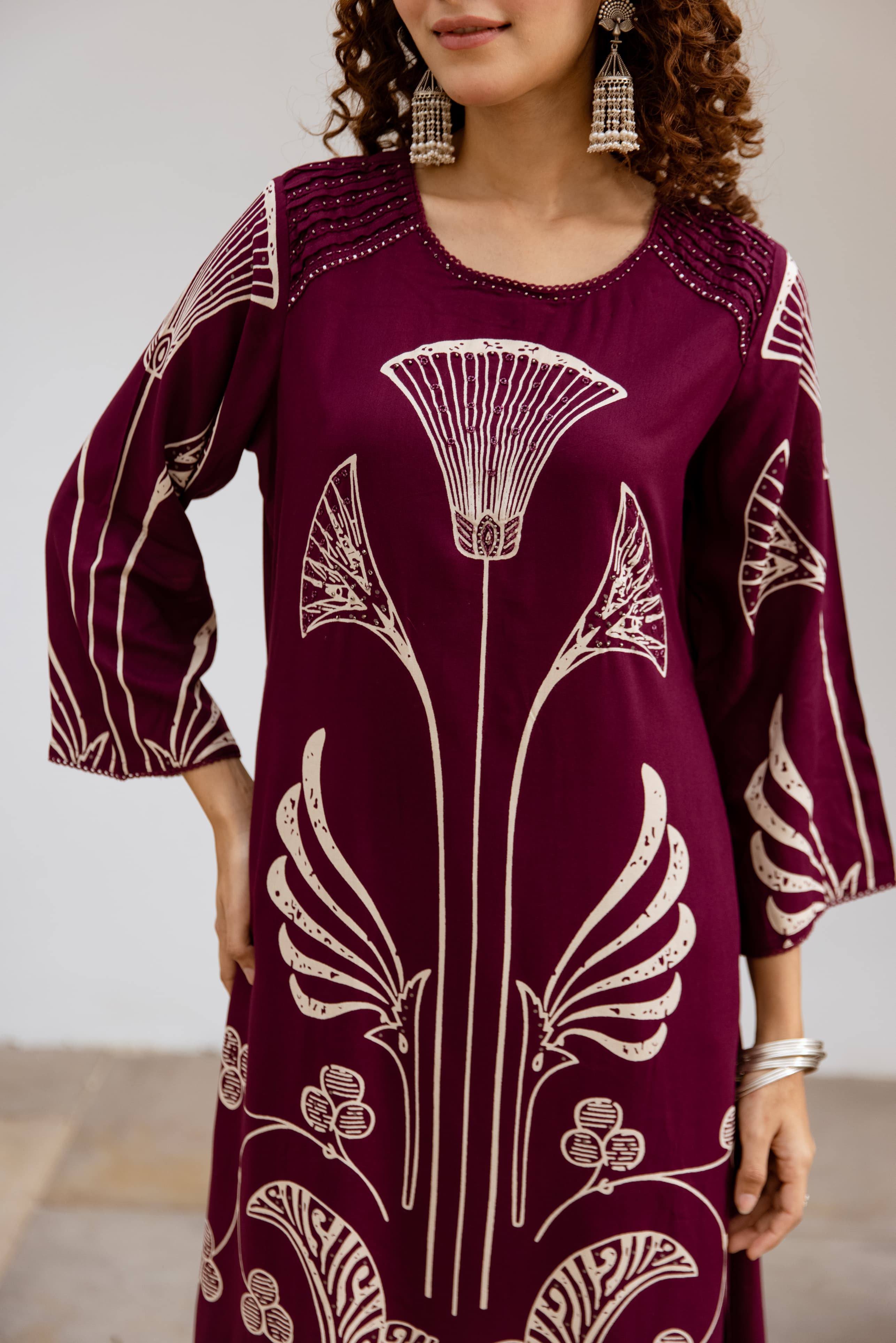 Wine Printed Organic Cotton Kurta Set