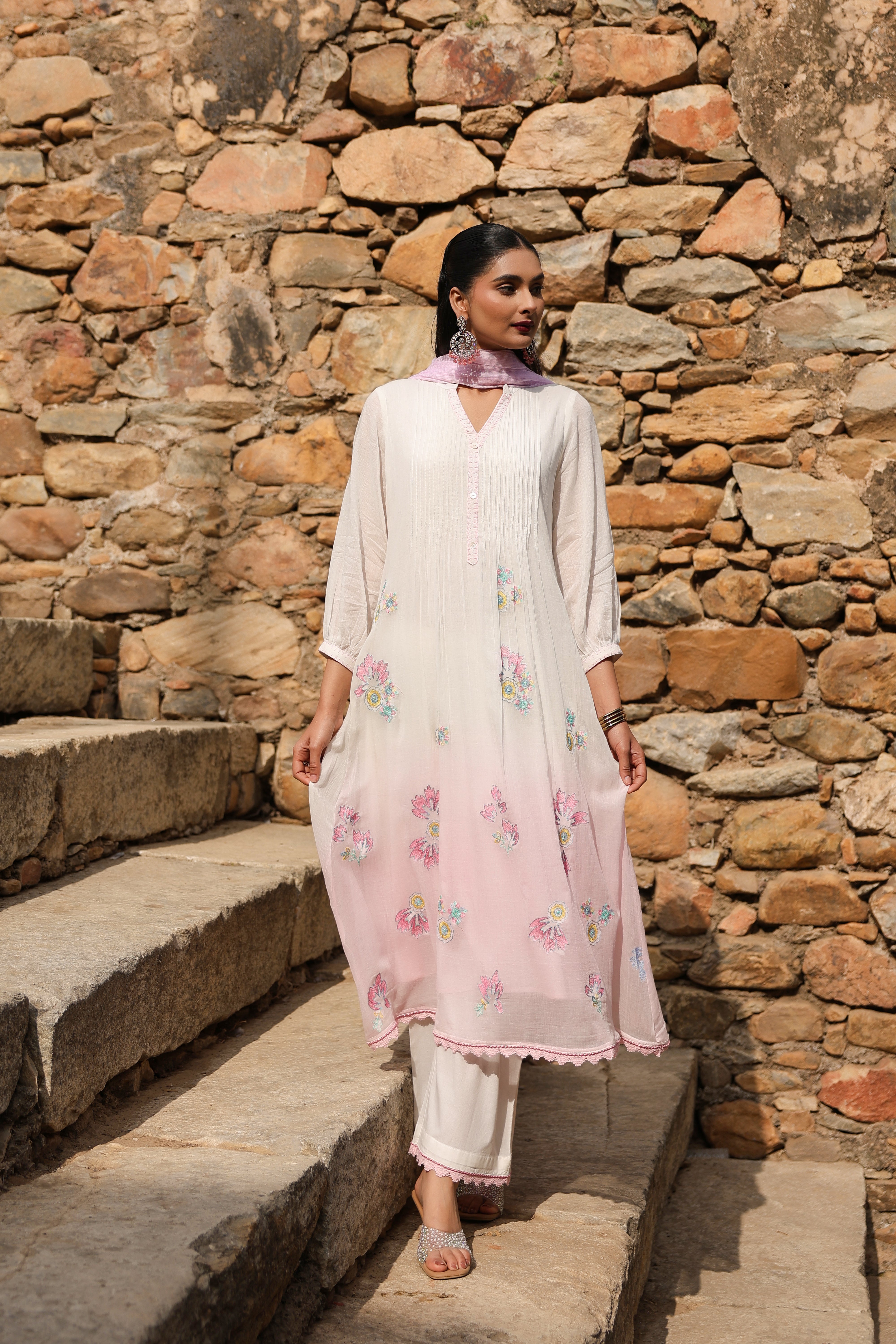 White Embroidered Organic Cotton Pant Set