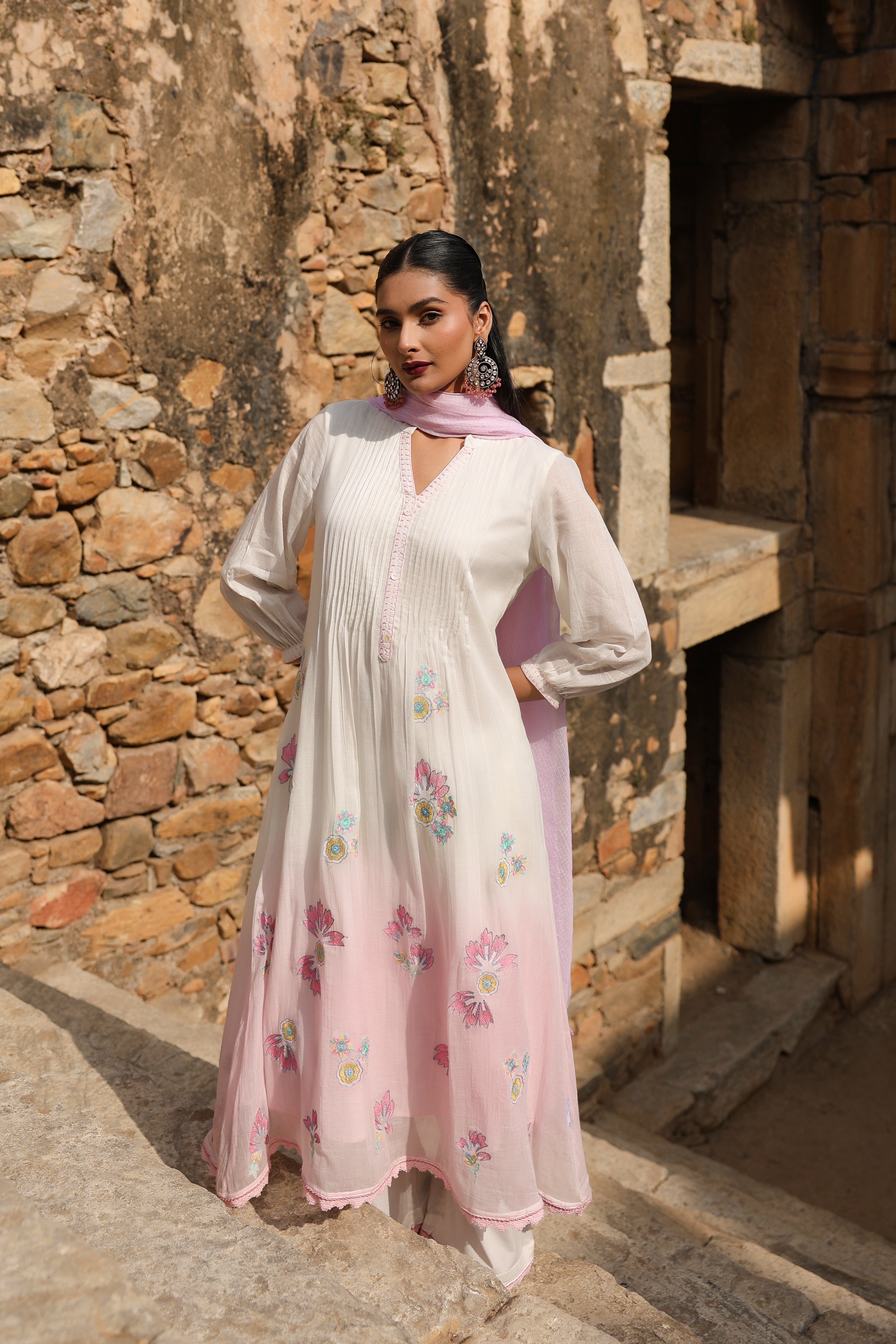 White Embroidered Organic Cotton Pant Set