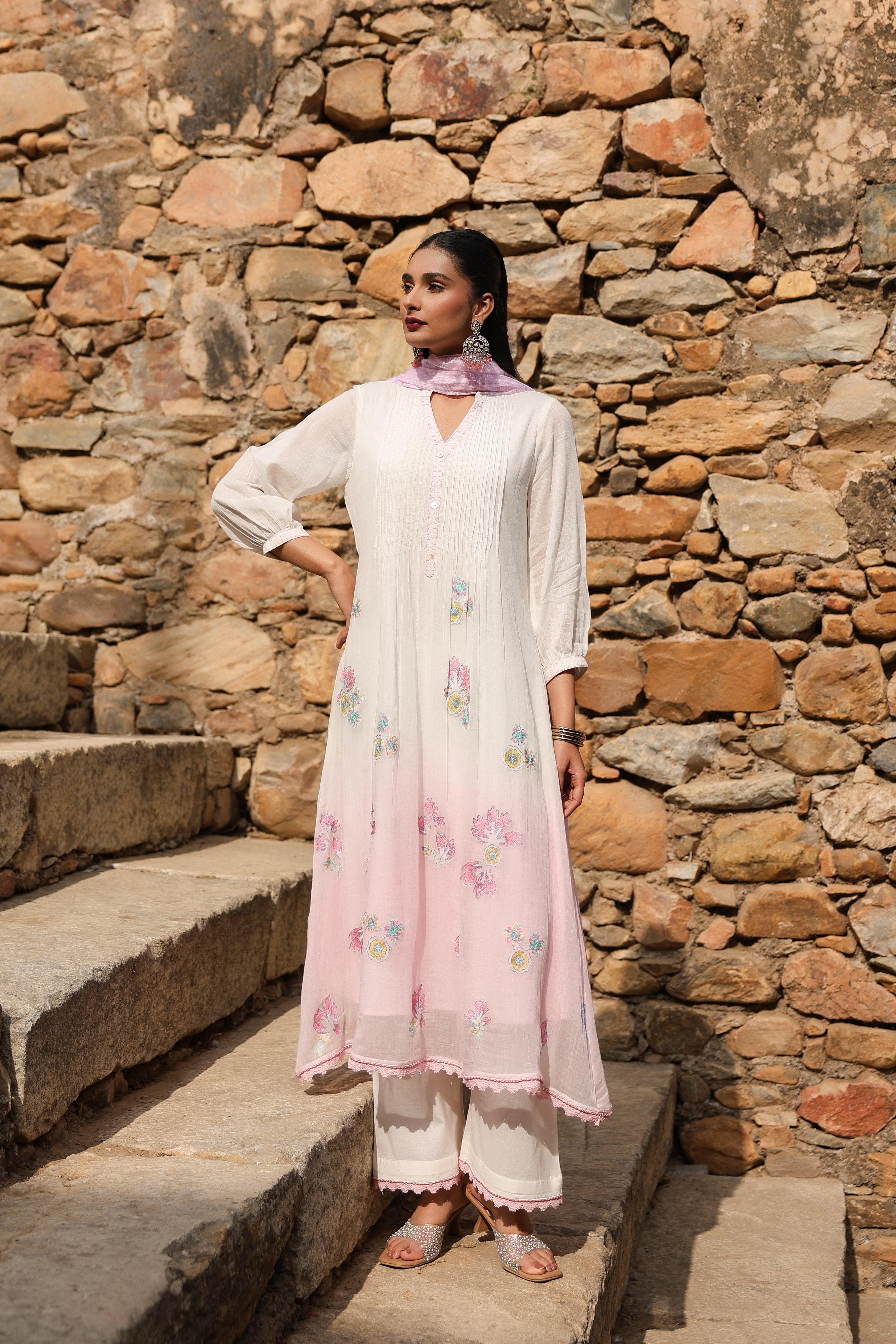 White Embroidered Organic Cotton Pant Set