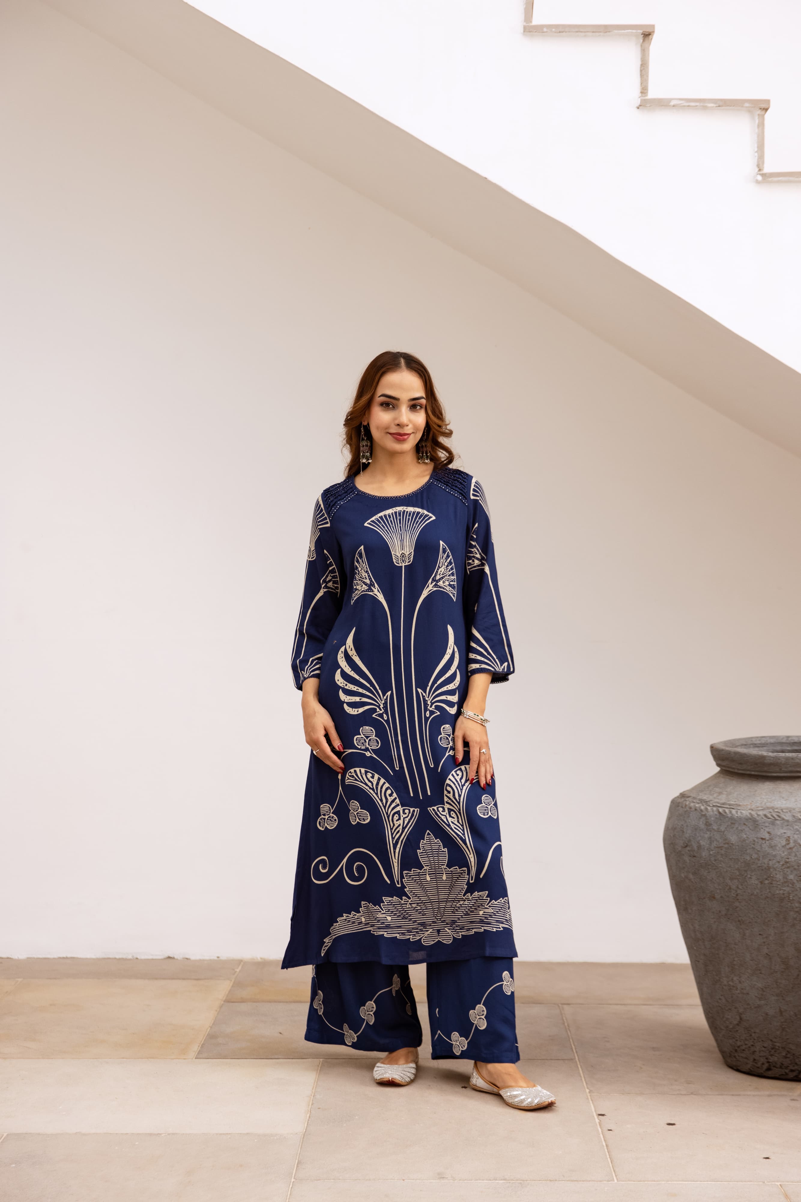 Blue Printed Organic Cotton Kurta Set