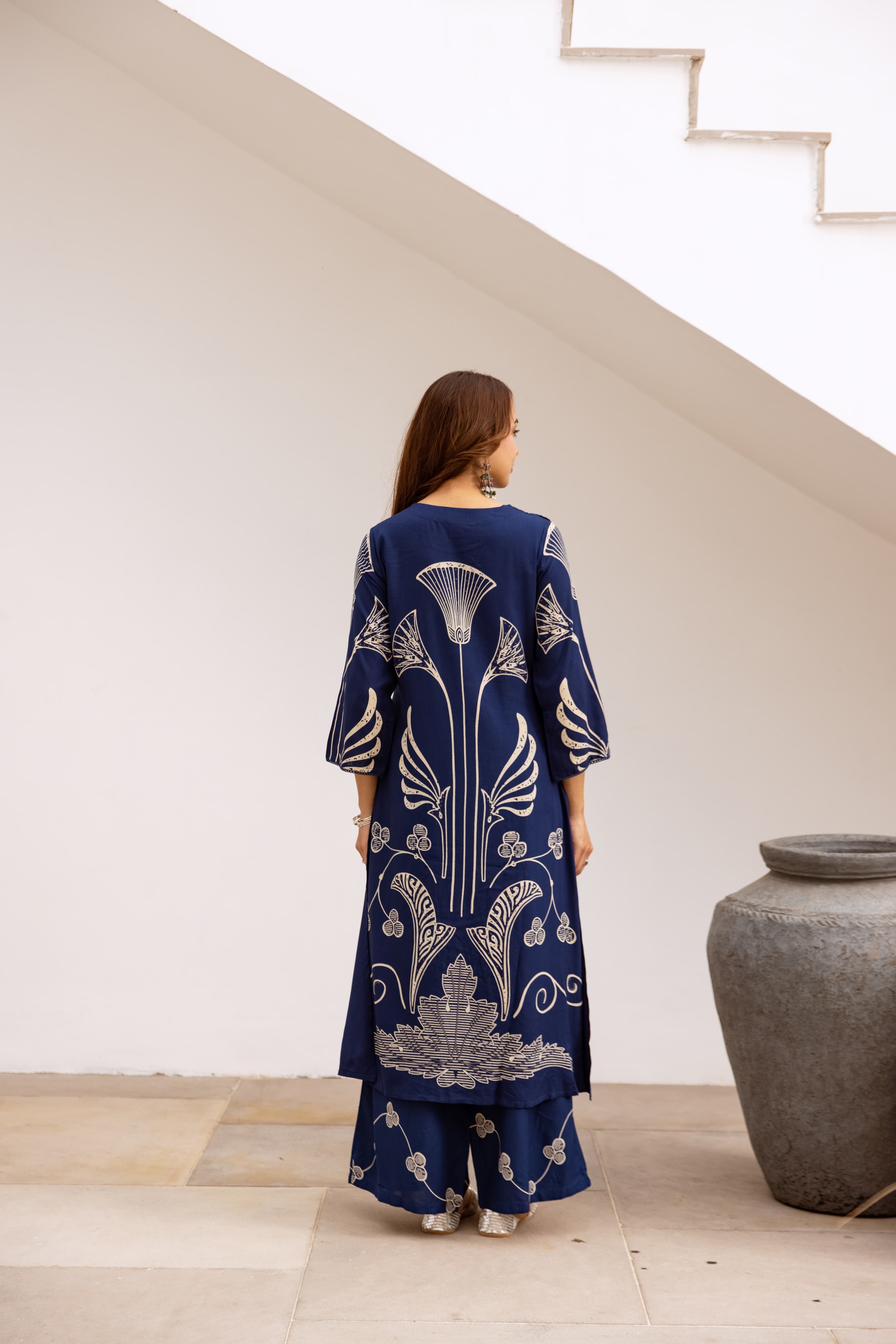 Blue Printed Organic Cotton Kurta Set