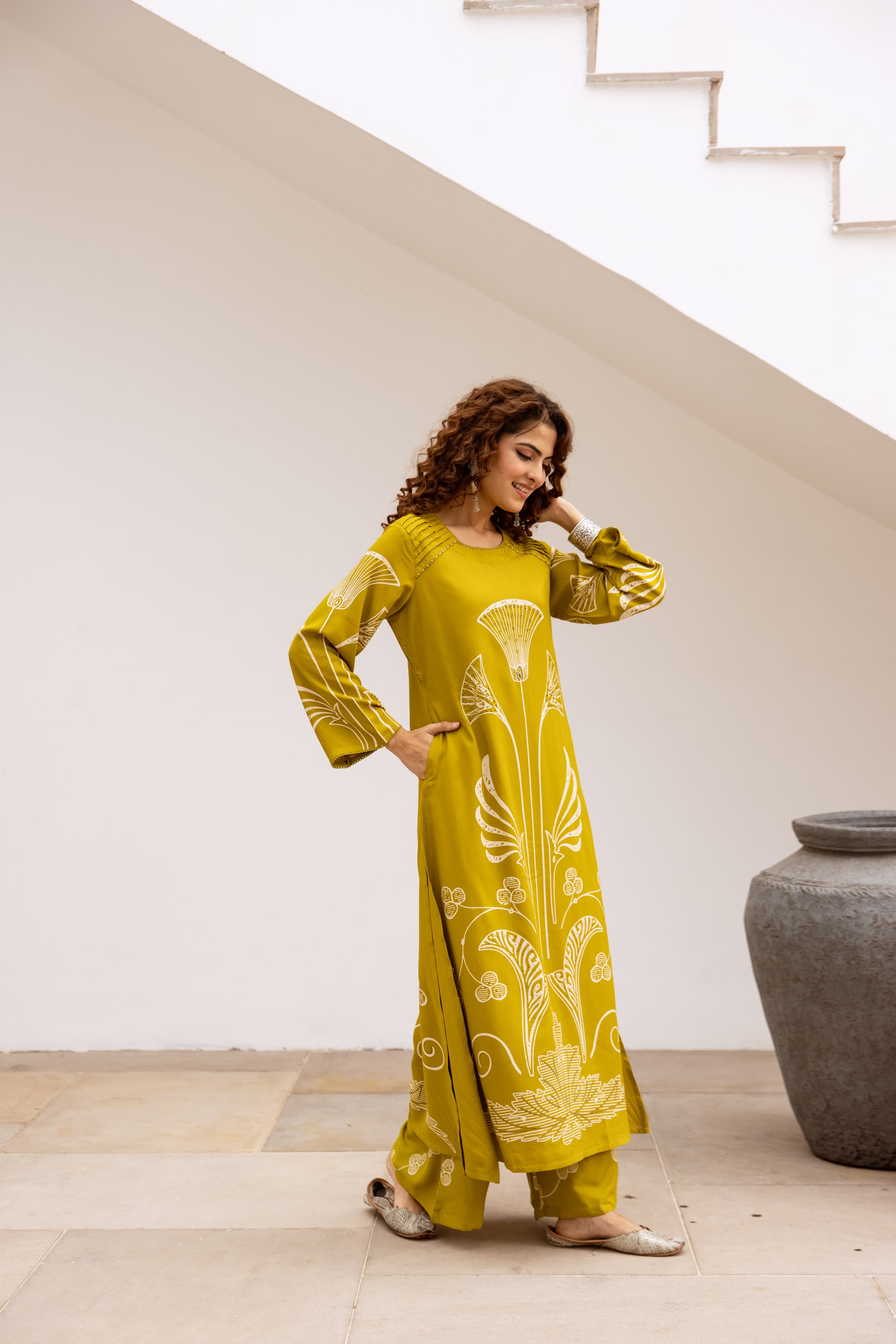 Green Printed Organic Cotton Kurta Set