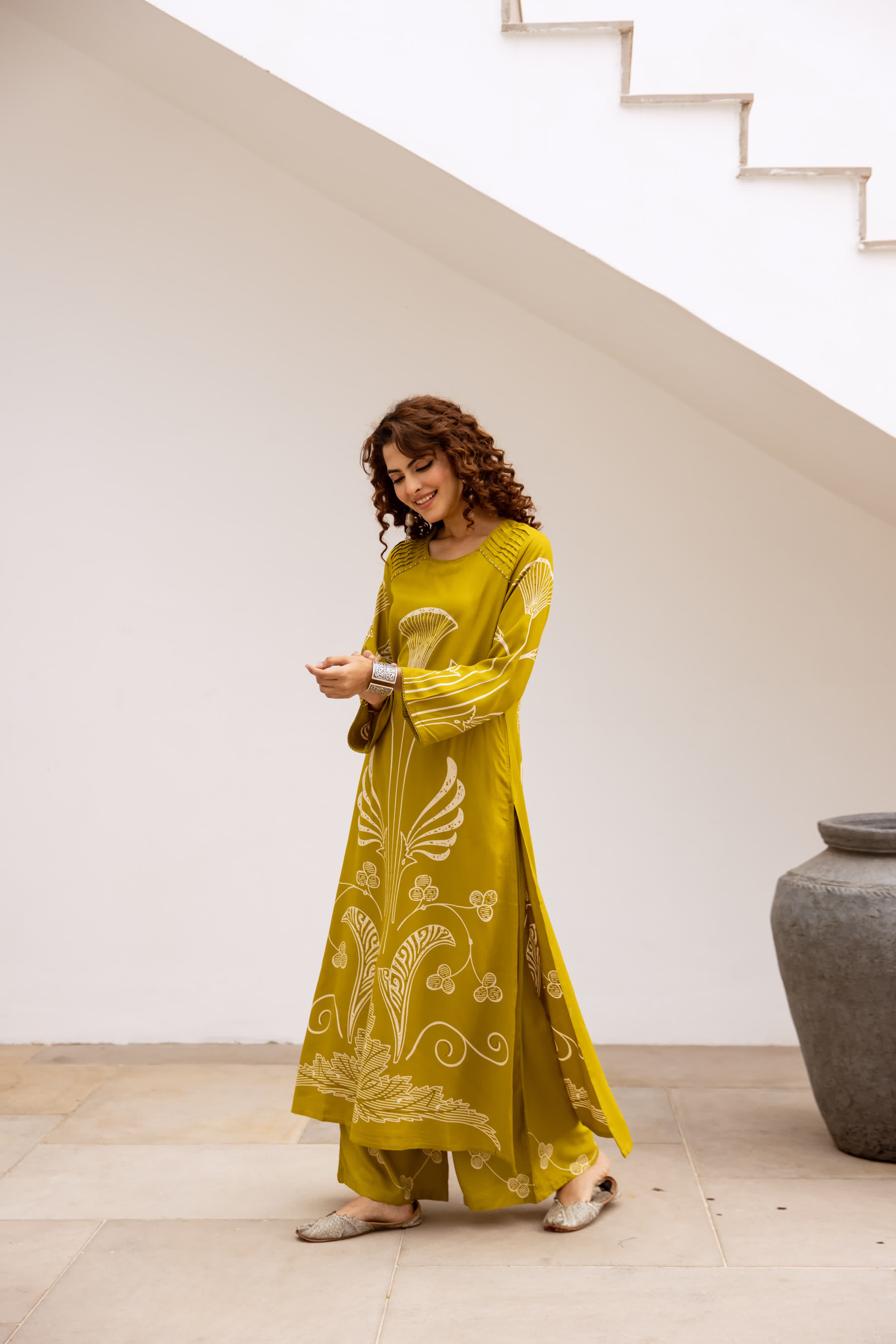Green Printed Organic Cotton Kurta Set