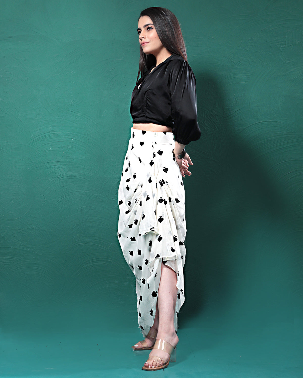 Black & White Drama Crop Top & Skirt