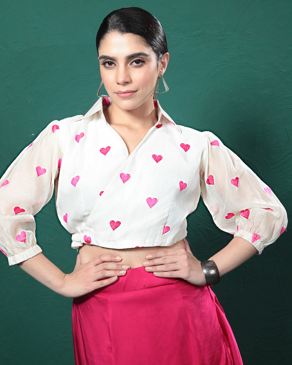 Pink Printed Satin Silk Skirt Set