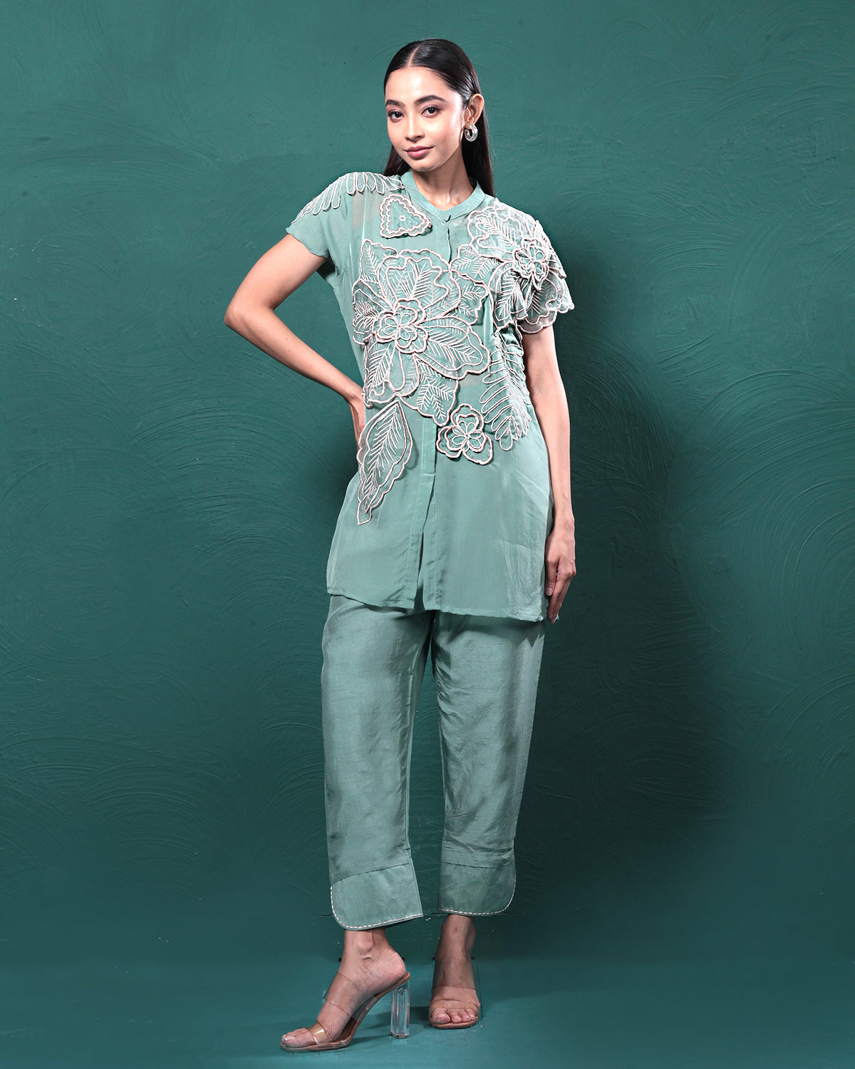 Sage Green Sheer Floral Co-Ord Set