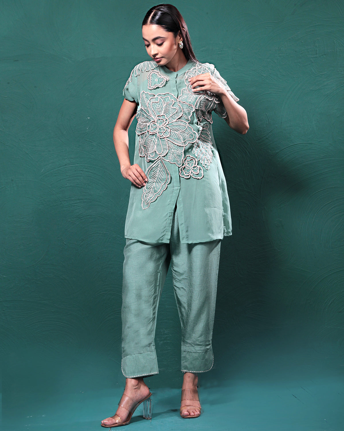 Sage Green Sheer Floral Co-Ord Set