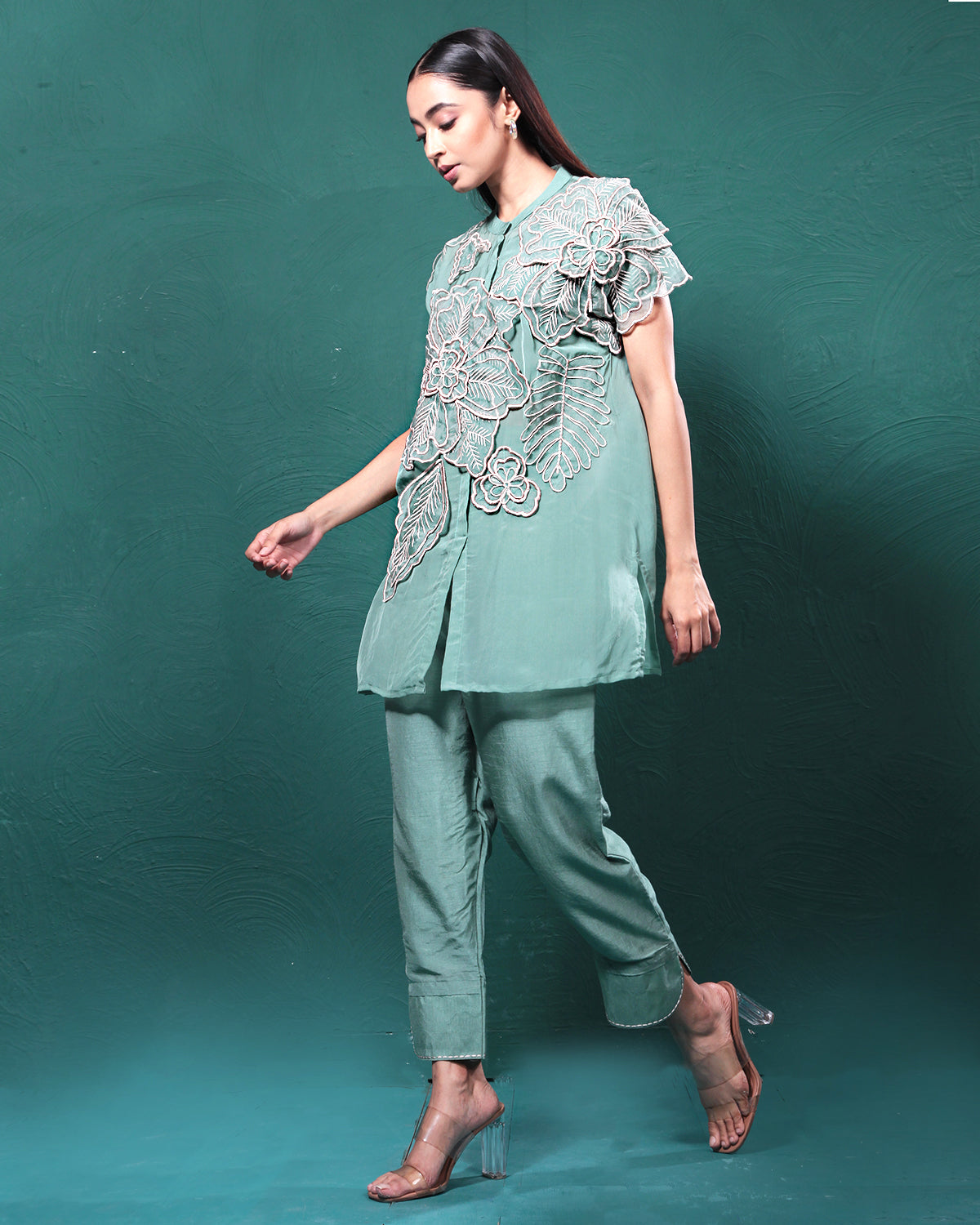 Sage Green Sheer Floral Co-Ord Set