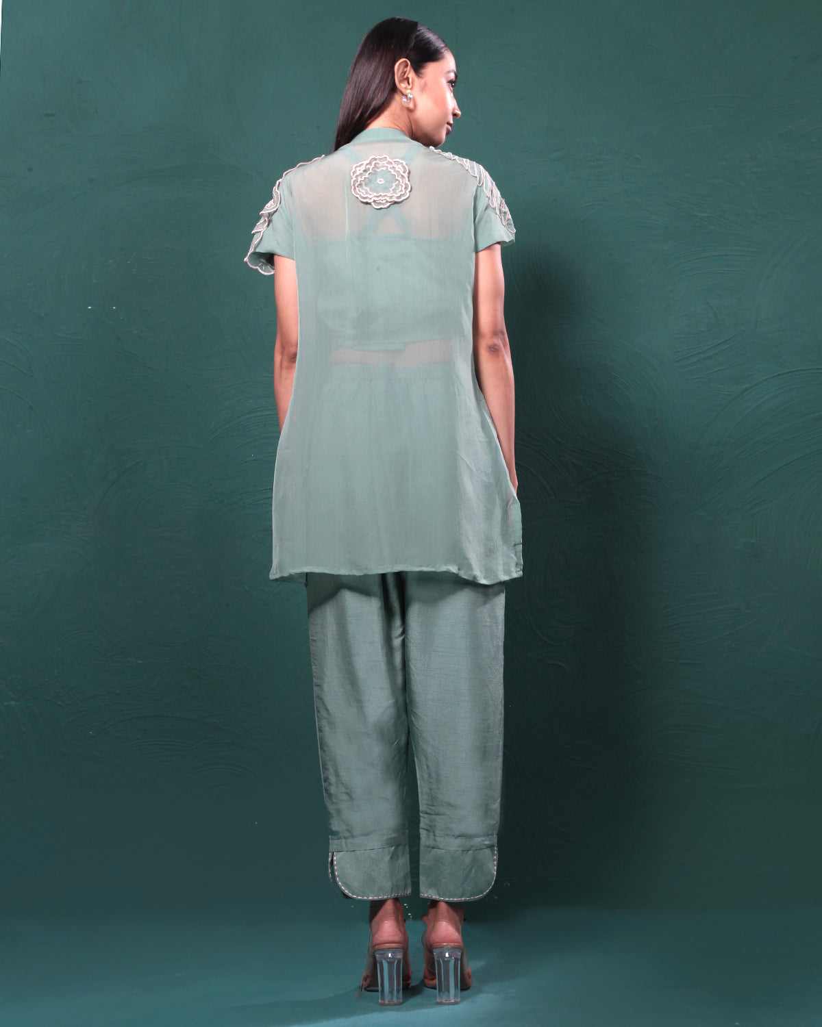 Sage Green Sheer Floral Co-Ord Set
