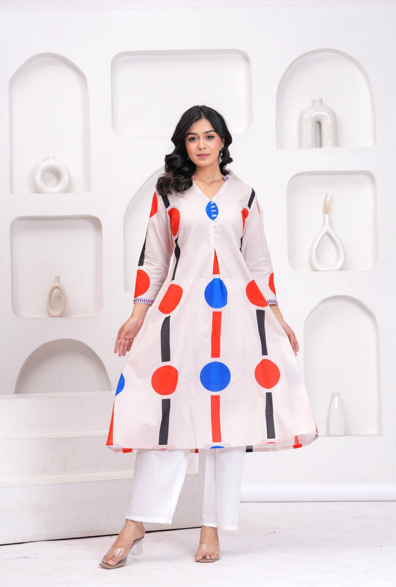 Champagne Geometric Print Kurta & Pant Set
