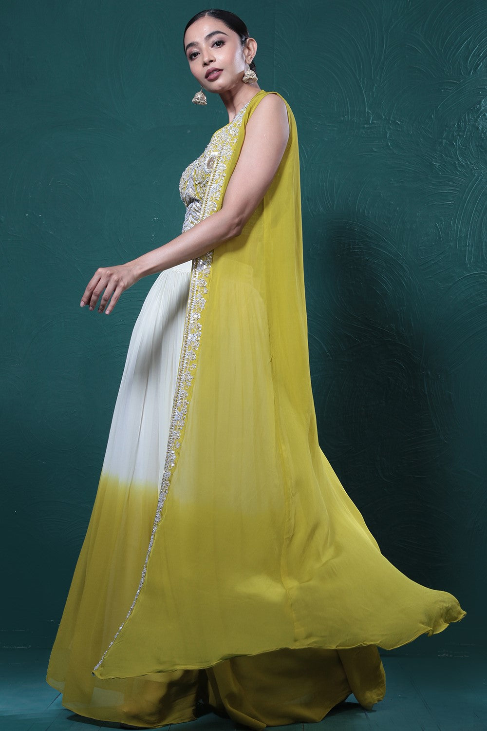 Pear Green Ombre-Dyed Cape Set