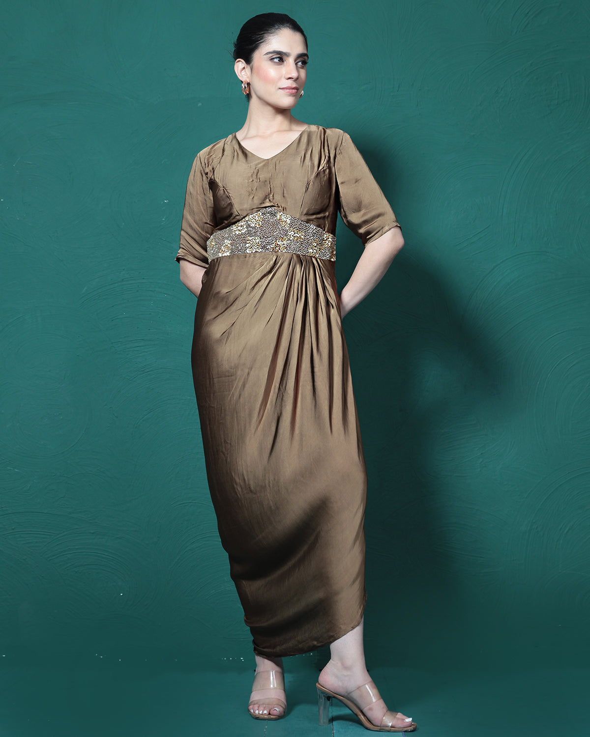 Espresso Martini Cowl Evening Gown