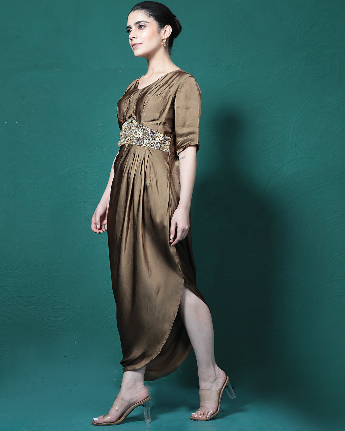 Espresso Martini Cowl Evening Gown