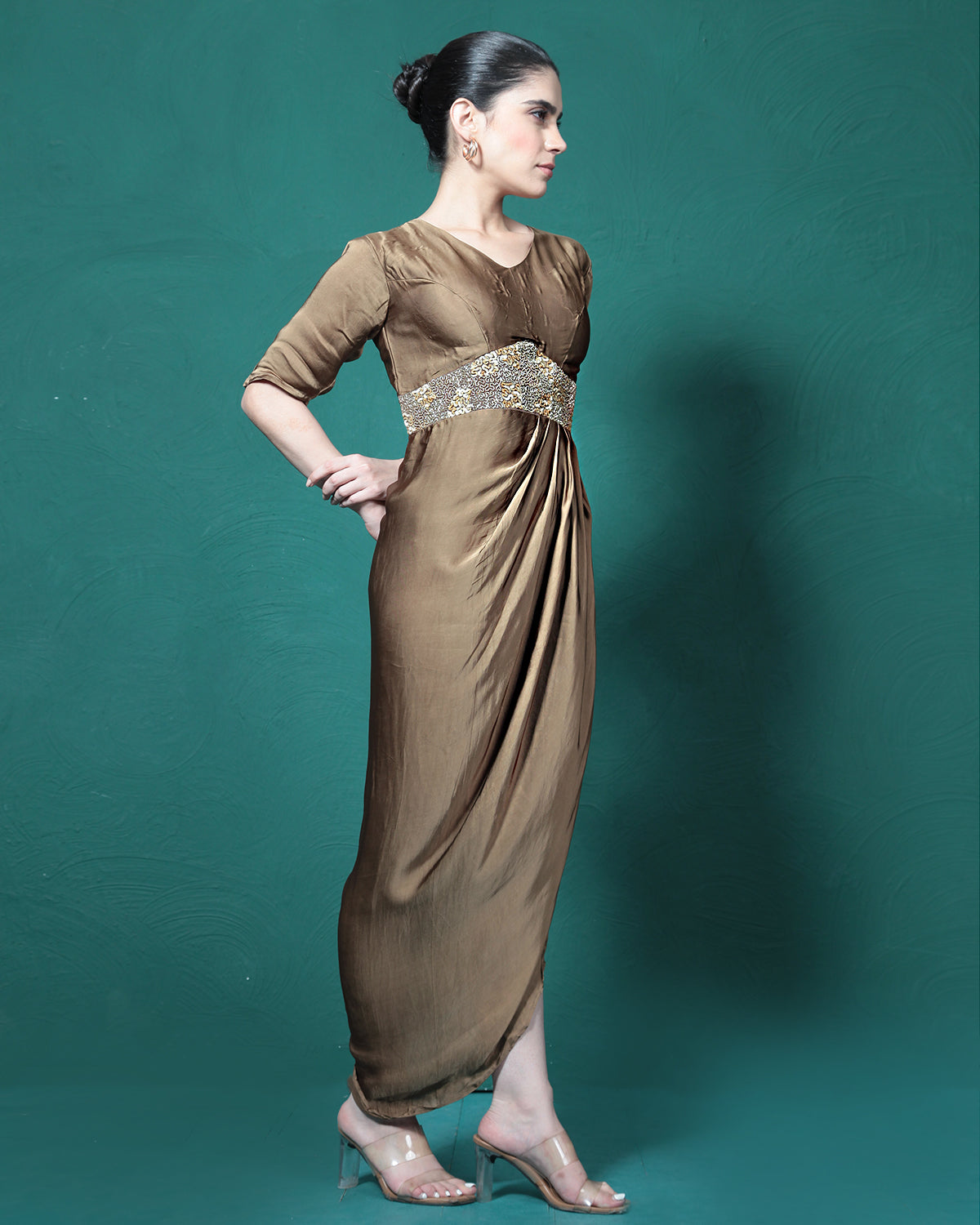 Espresso Martini Cowl Evening Gown