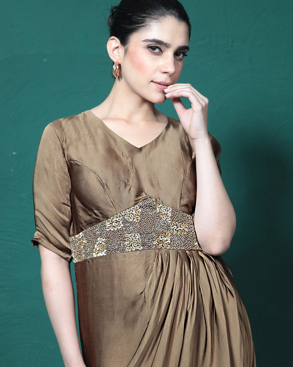 Espresso Martini Cowl Evening Gown