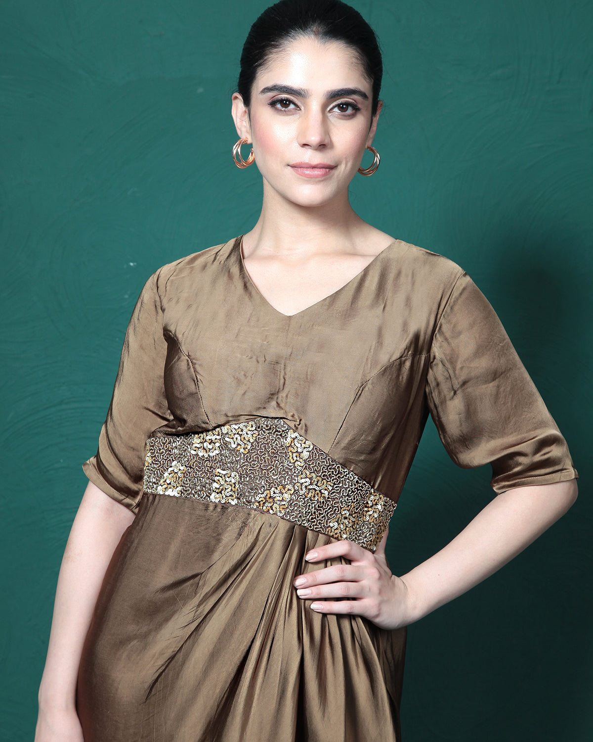 Espresso Martini Cowl Evening Gown