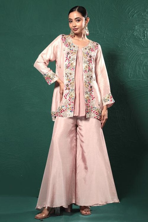 Blush Pink Embroidered Palazzo Set