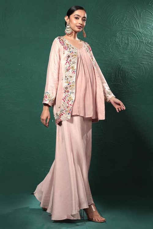 Blush Pink Embroidered Palazzo Set