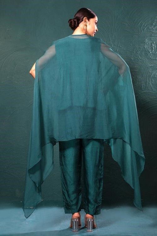 Deep Green Embroidered Cape Kurta Set