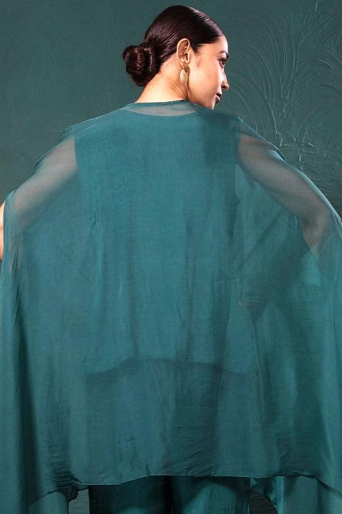 Deep Green Embroidered Cape Kurta Set