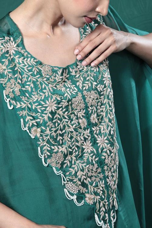 Deep Green Embroidered Cape Kurta Set
