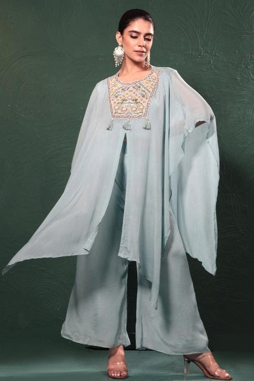 Sky Blue Embroidered Kaftan Set