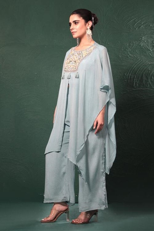 Sky Blue Embroidered Kaftan Set