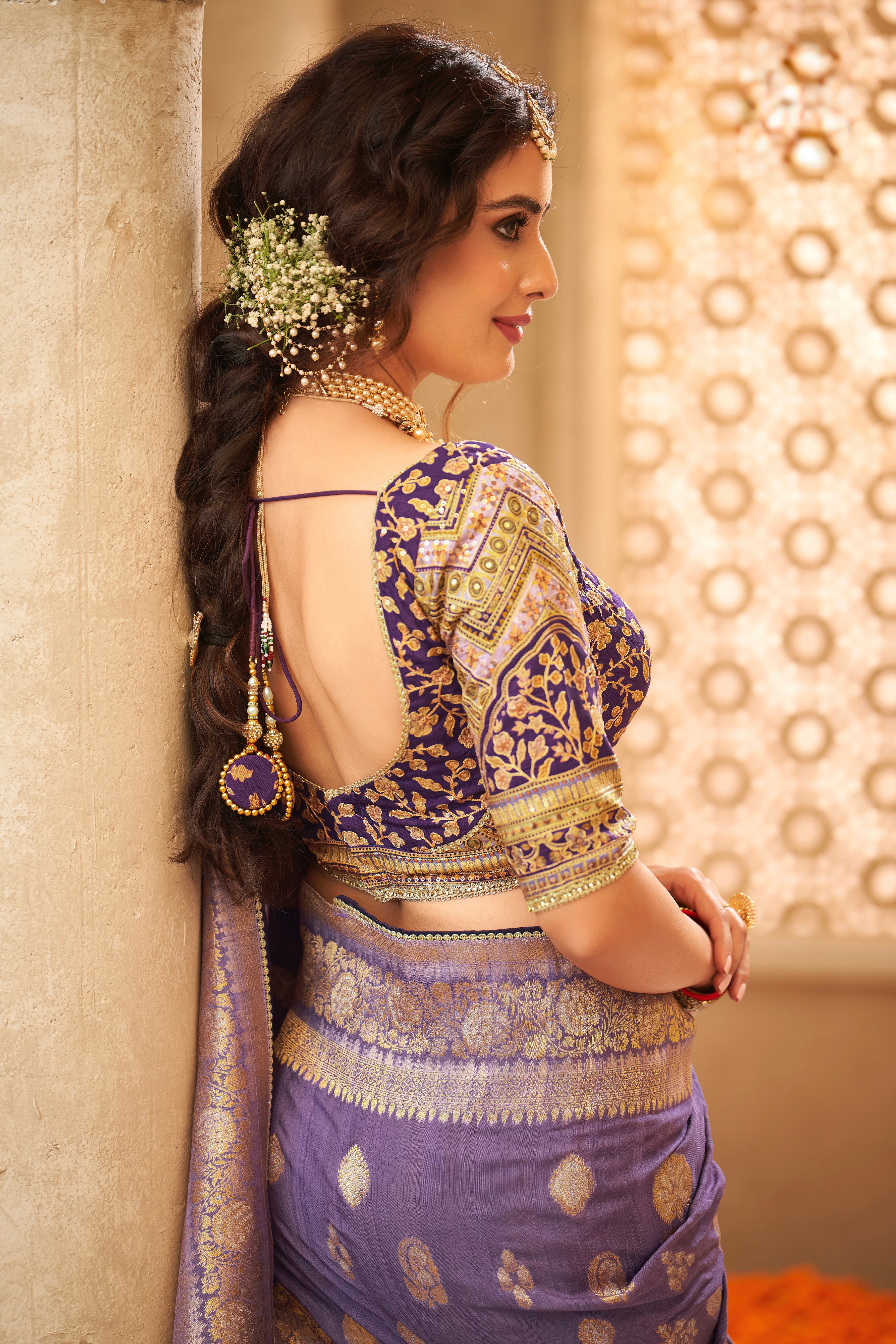 Traditional Purple Color Tissue Silk Saree