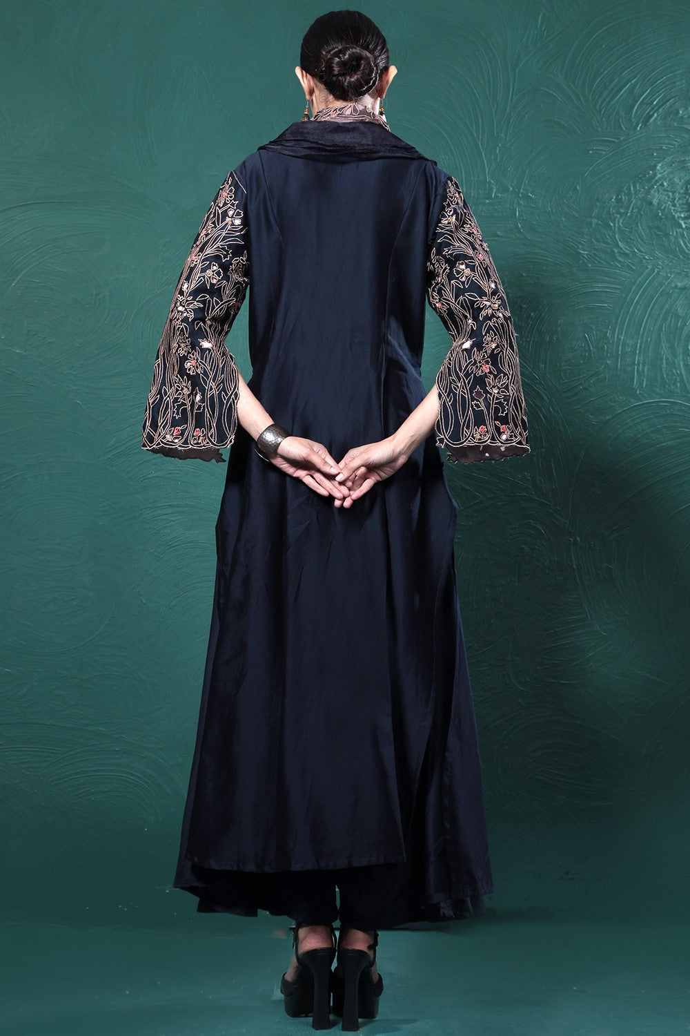 Midnight Blue Embroidered Wrap Dress