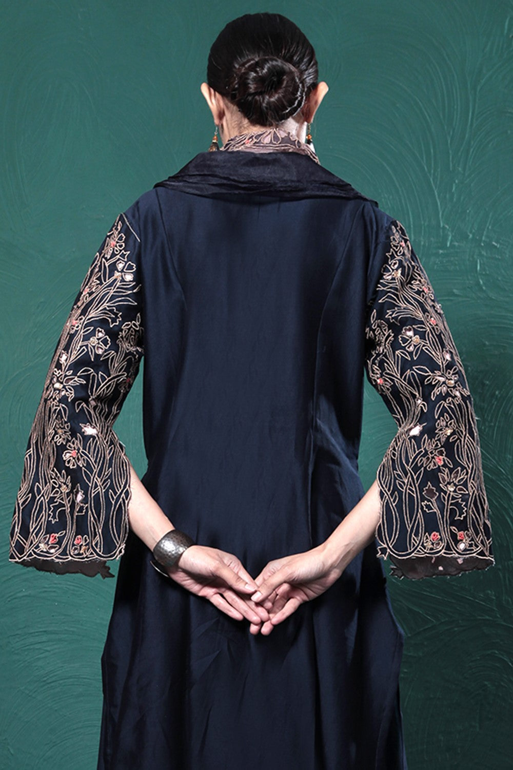 Midnight Blue Embroidered Wrap Dress