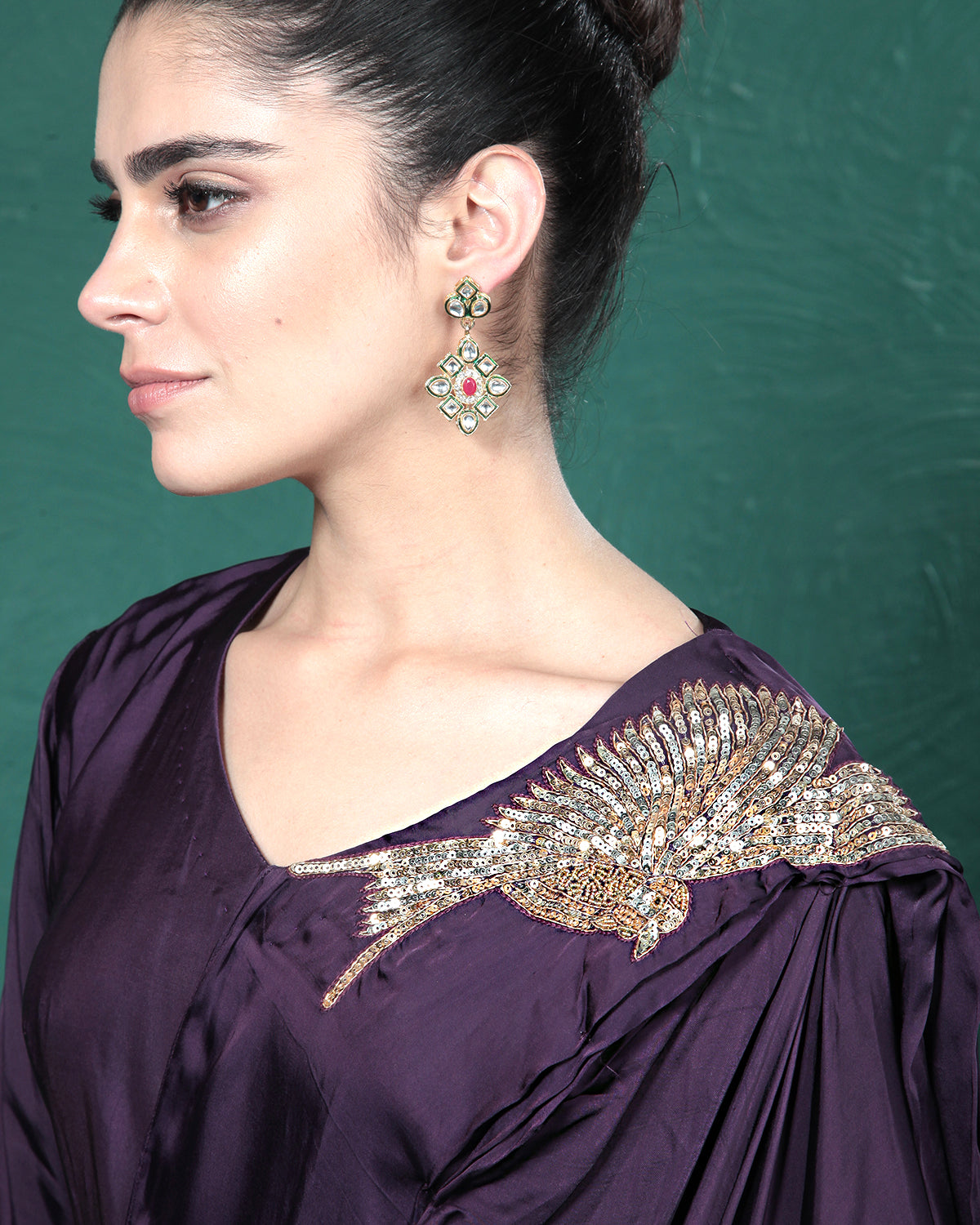 Purple Passion Golden Bird Pre-Draped Saree